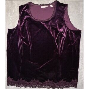 Coldwater Creek 3X Dark Purple Velvet Lace Trimmed Tank Layering Office Church
